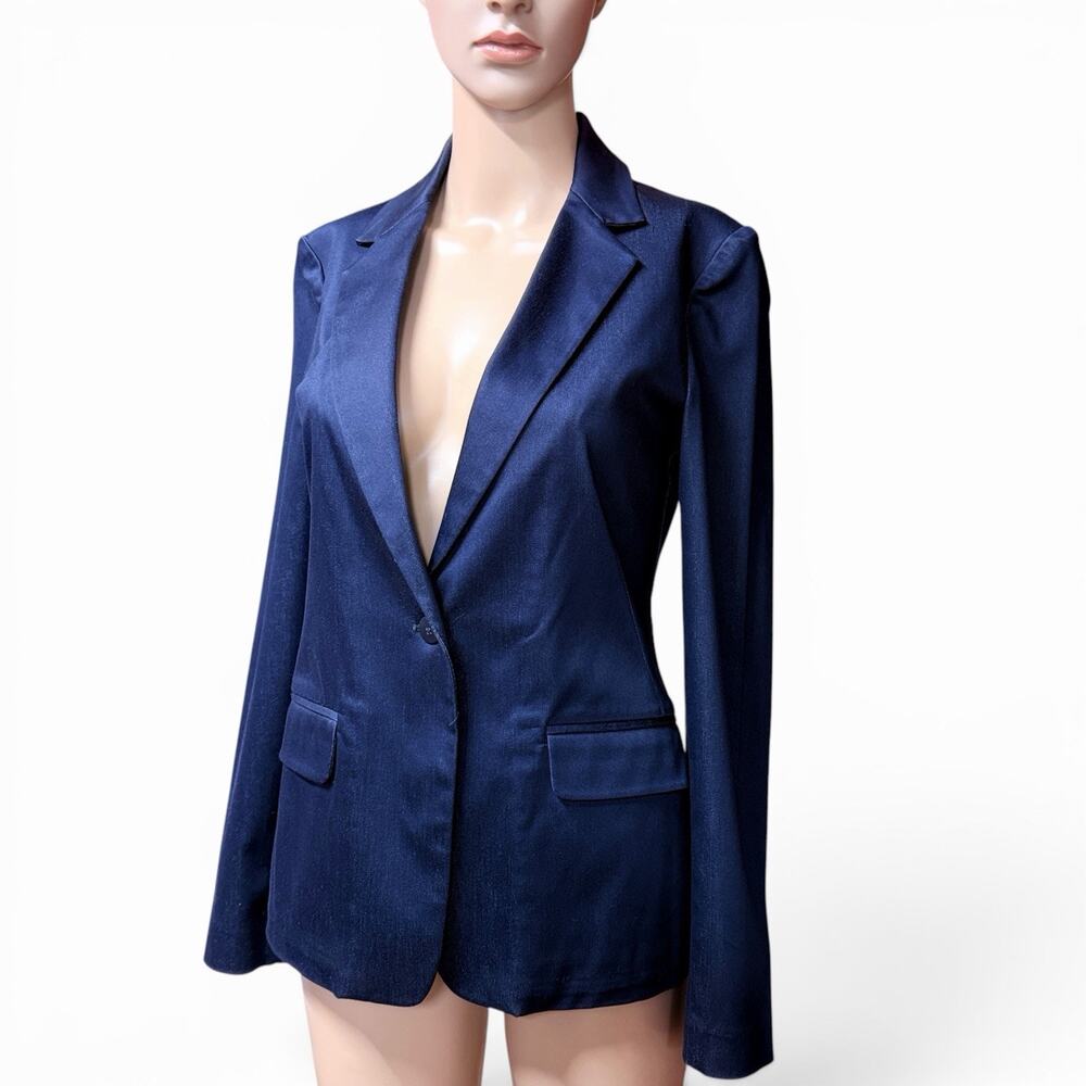 Vtg Esprit Navy Blue Blazer Jacket Womens Sz XS Office Siren Y2K Stretchy